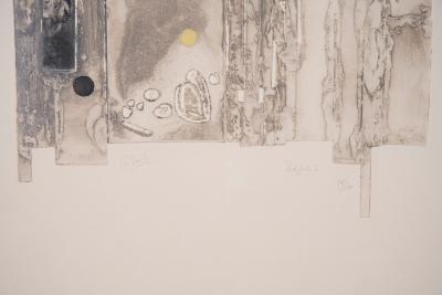 Mid Century Modern Experimental Abstract Lithograph in Neutral Tones 1960s