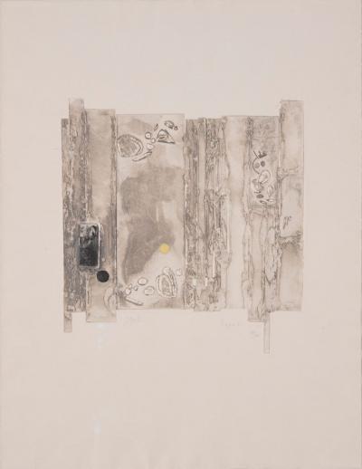 Mid Century Modern Experimental Abstract Lithograph in Neutral Tones 1960s