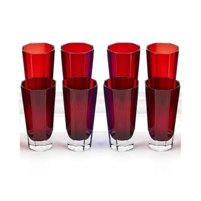 Mid Century Modern Faberg Ruby Red Highball Glasses Service Eight People