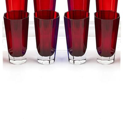 Mid Century Modern Faberg Ruby Red Highball Glasses Service Eight People