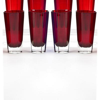Mid Century Modern Faberg Ruby Red Highball Glasses Service Eight People