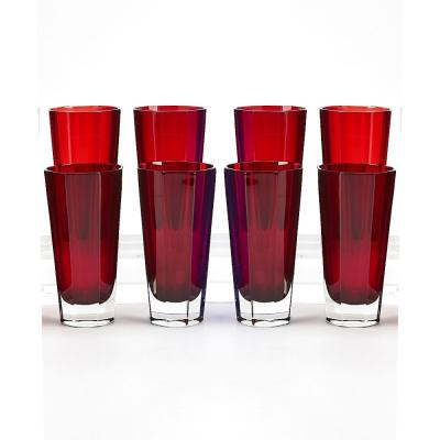 Mid Century Modern Faberg Ruby Red Highball Glasses Service Eight People