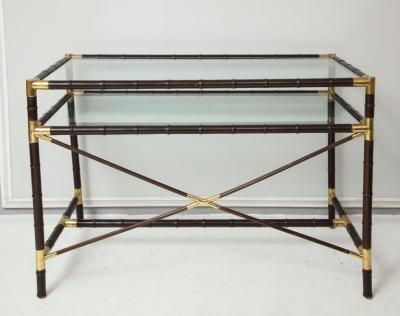 Mid Century Modern Faux Bamboo and Brass Writing Desk Console