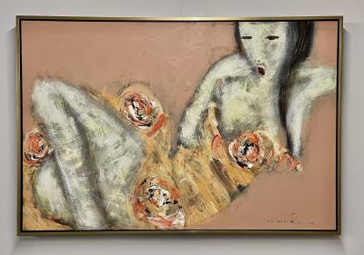 Mid Century Modern Figurative Painting Oriental One of a Pair Signed