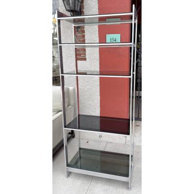 Mid Century Modern Five Shelf Aluminum Black Glass Etagere