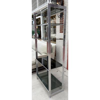 Mid Century Modern Five Shelf Aluminum Black Glass Etagere