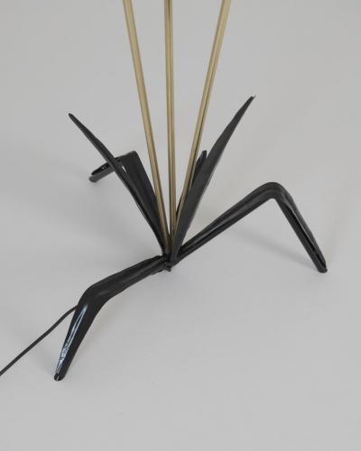 Mid Century Modern Floral Floor Lamp in Black Brass Rattan Finland 1950s