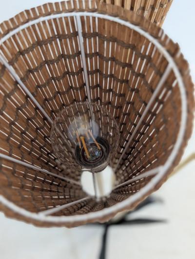 Mid Century Modern Floral Floor Lamp in Black Brass Rattan Finland 1950s