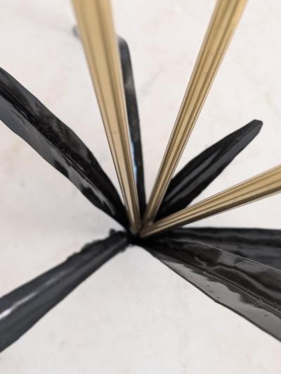 Mid Century Modern Floral Floor Lamp in Black Brass Rattan Finland 1950s