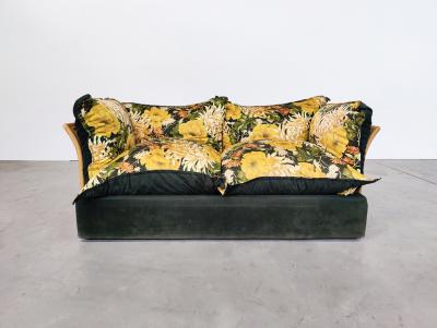 Mid Century Modern Floral Sofa in Rattan