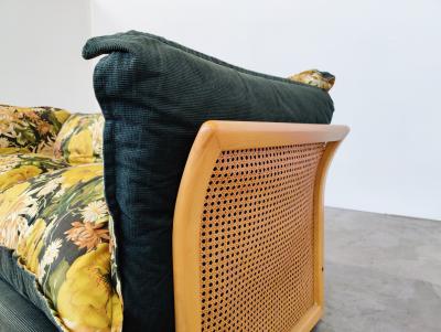 Mid Century Modern Floral Sofa in Rattan