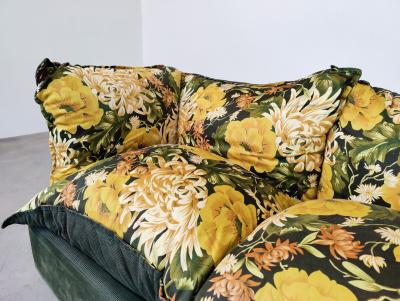 Mid Century Modern Floral Sofa in Rattan