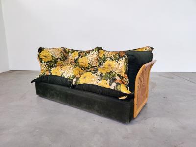 Mid Century Modern Floral Sofa in Rattan