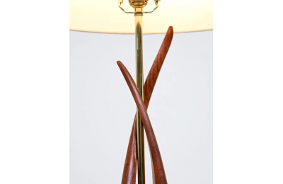 Mid Century Modern Free Form Sculpted Walnut Brass Table Lamp