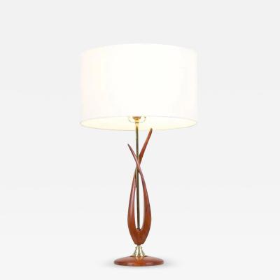 Mid Century Modern Free Form Sculpted Walnut Brass Table Lamp