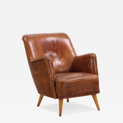 Mid Century Modern French Leather Club Chair C 1950 