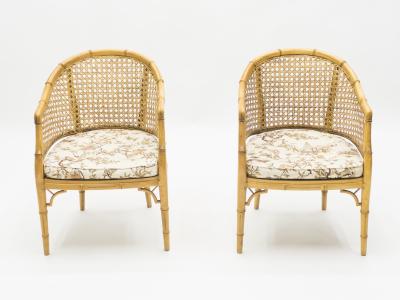 Mid Century Modern French Riviera Cane Bamboo Armchairs 1960s