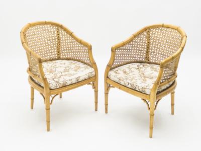 Mid Century Modern French Riviera Cane Bamboo Armchairs 1960s