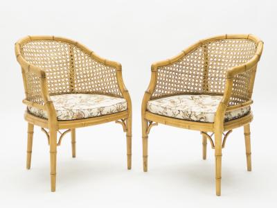 Mid Century Modern French Riviera Cane Bamboo Armchairs 1960s