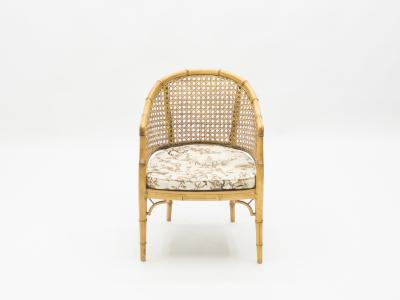 Mid Century Modern French Riviera Cane Bamboo Armchairs 1960s