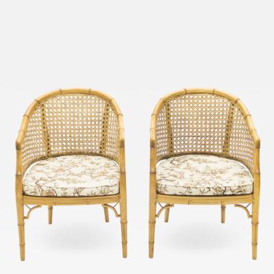 Mid Century Modern French Riviera Cane Bamboo Armchairs 1960s