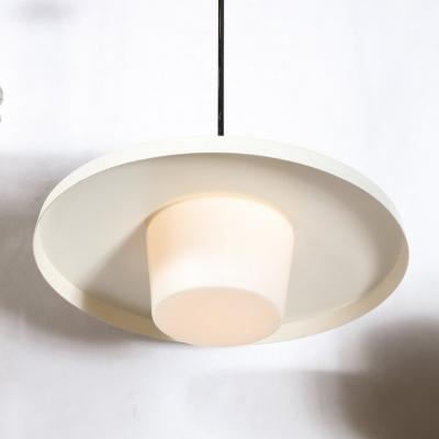 Mid Century Modern Frosted Glass Saucer Form Pendant in with Chrome Fittings
