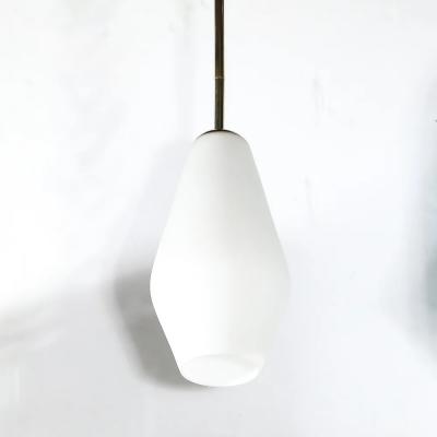 Mid Century Modern Frosted Glass Walnut Pendant Chandelier with Brass Fittings