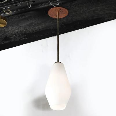 Mid Century Modern Frosted Glass Walnut Pendant Chandelier with Brass Fittings