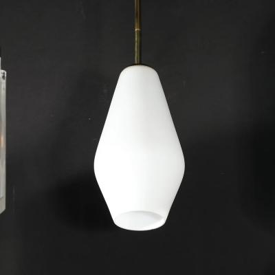 Mid Century Modern Frosted Glass Walnut Pendant Chandelier with Brass Fittings