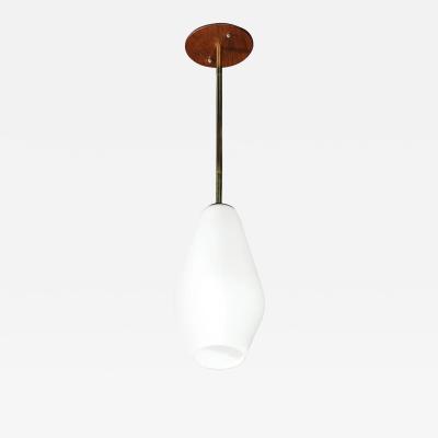 Mid Century Modern Frosted Glass Walnut Pendant Chandelier with Brass Fittings