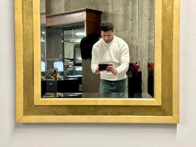 Mid Century Modern Giltwood Wall Console Pier Mirror Parchment Italian