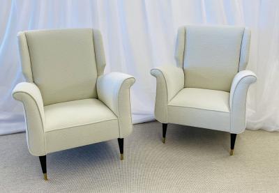 Mid Century Modern Gio Ponti Style Armchairs Wingback Chairs Pair in Boucl 