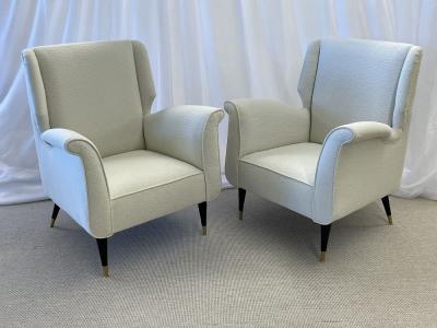 Mid Century Modern Gio Ponti Style Armchairs Wingback Chairs Pair in Boucl 