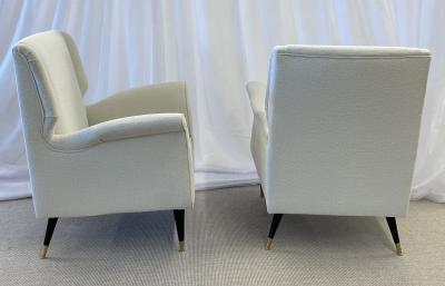 Mid Century Modern Gio Ponti Style Armchairs Wingback Chairs Pair in Boucl 