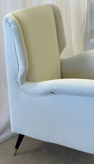 Mid Century Modern Gio Ponti Style Armchairs Wingback Chairs Pair in Boucl 
