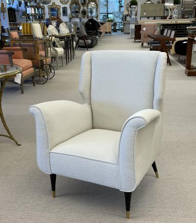 Mid Century Modern Gio Ponti Style Armchairs Wingback Chairs Pair in Boucl 