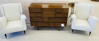 Mid Century Modern Gio Ponti Style Armchairs Wingback Chairs Pair in Boucl 