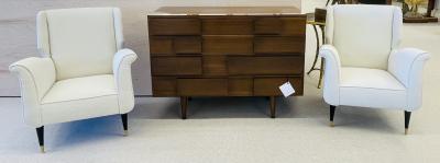 Mid Century Modern Gio Ponti Style Armchairs Wingback Chairs Pair in Boucl 