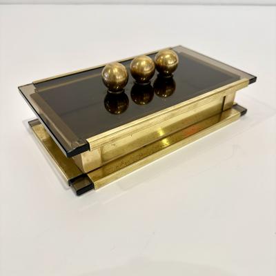 Mid Century Modern Glass and Brass Box Italy 1970s 