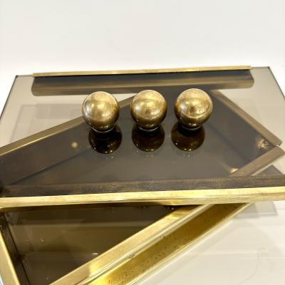 Mid Century Modern Glass and Brass Box Italy 1970s 