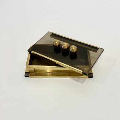 Mid Century Modern Glass and Brass Box Italy 1970s 