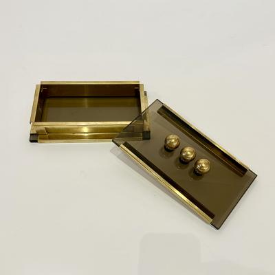 Mid Century Modern Glass and Brass Box Italy 1970s 