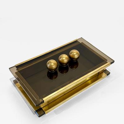 Mid Century Modern Glass and Brass Box Italy 1970s 