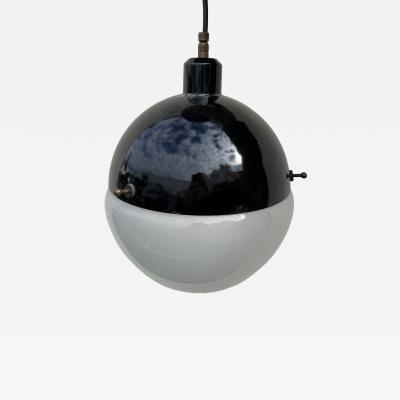 Mid Century Modern Globe Pendant Light Black White Enamel