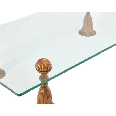 Mid Century Modern Gold Metal Tassel Lucite Glass Cocktail Coffee Table