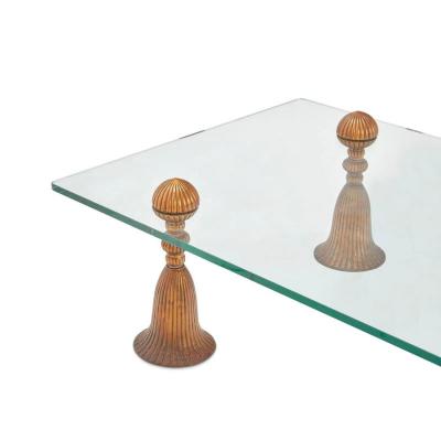 Mid Century Modern Gold Metal Tassel Lucite Glass Cocktail Coffee Table