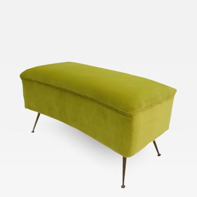 Mid Century Modern Green Cotton Velvet Brass Italian Stool