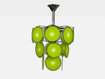 Mid Century Modern Green Murano Glass Chrome Pendant Light 1960s