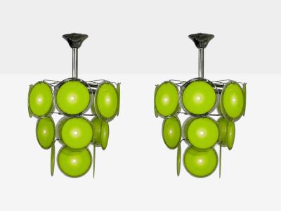 Mid Century Modern Green Murano Glass Chrome Pendant Light 1960s