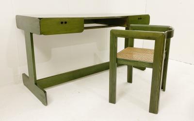 Mid Century Modern Green Wooden Desk Chair by Derk Jan de Vries